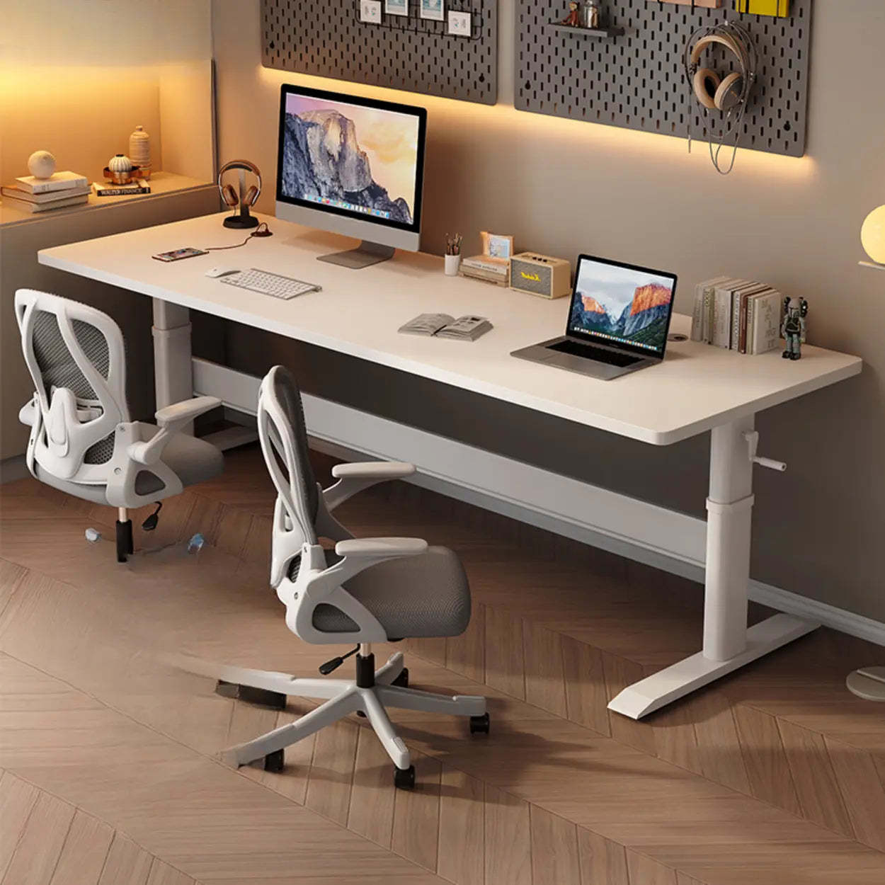 Lighom modern computer double gray desks — 47.2" L x 23.6" W x 38.6" H / White