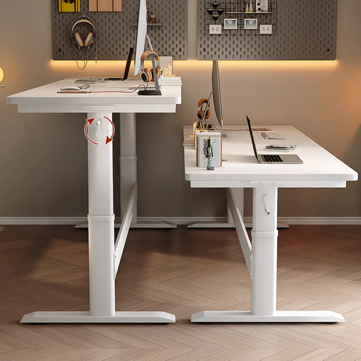 White Adjustable Double Wood Computer Desk — White / Table Only