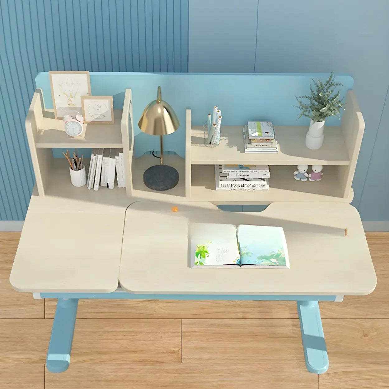 White Adjustable Drawer Hutch T-Shape Standing Desk