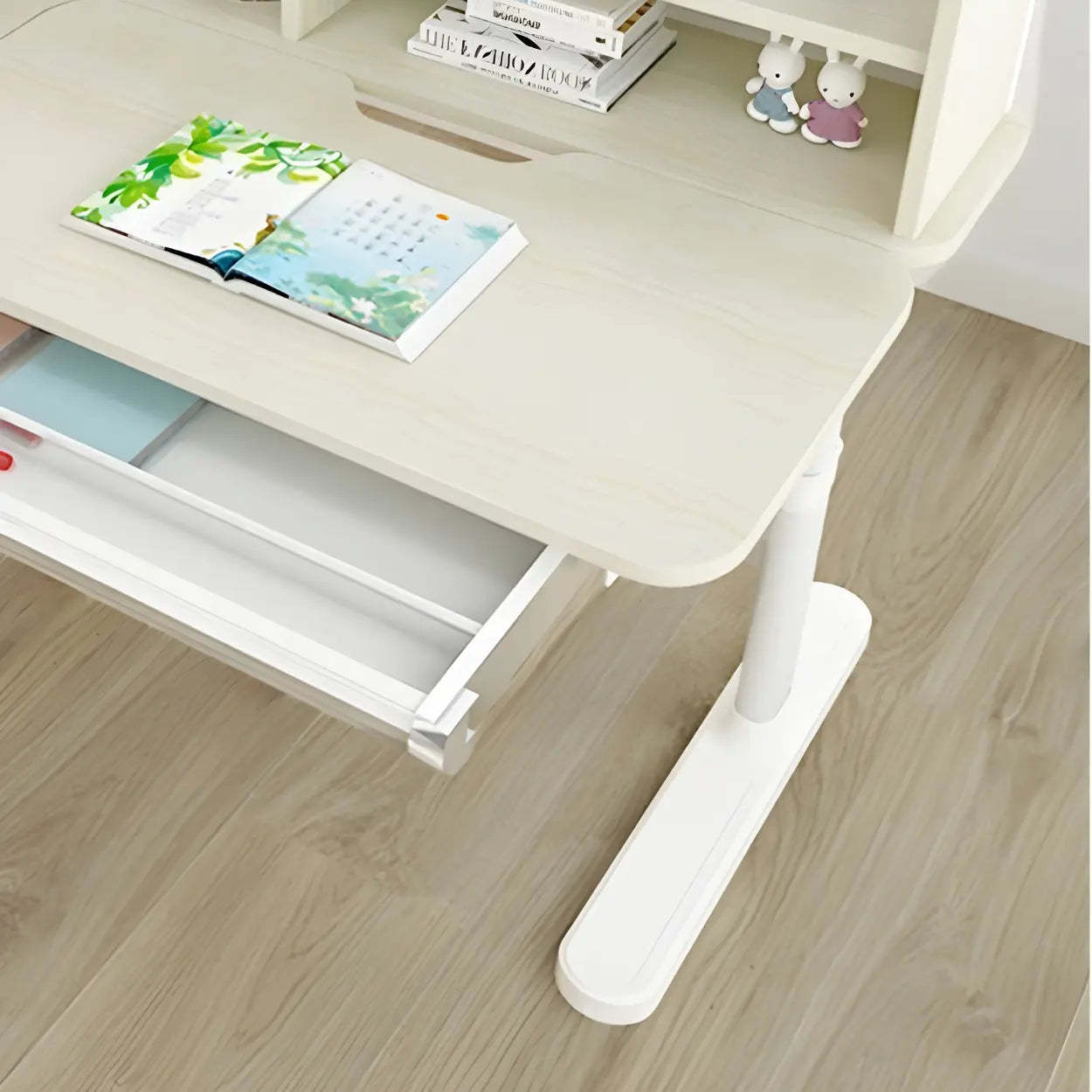 White Adjustable Drawer Hutch T-Shape Standing Desk