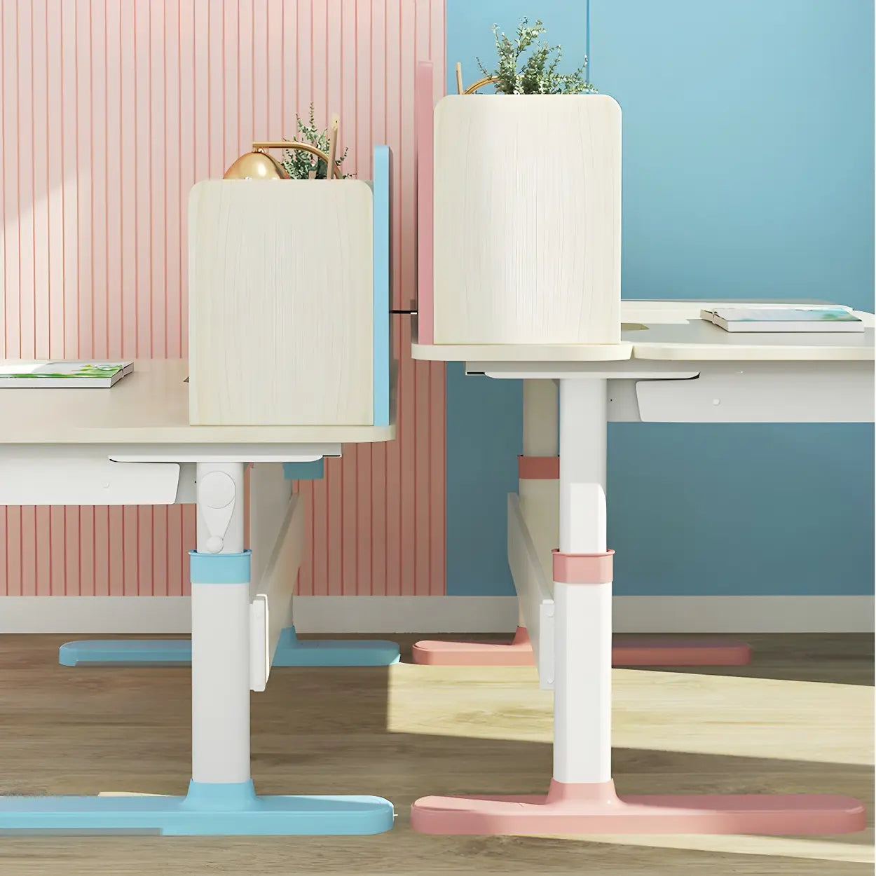 White Adjustable Drawer Hutch T-Shape Standing Desk