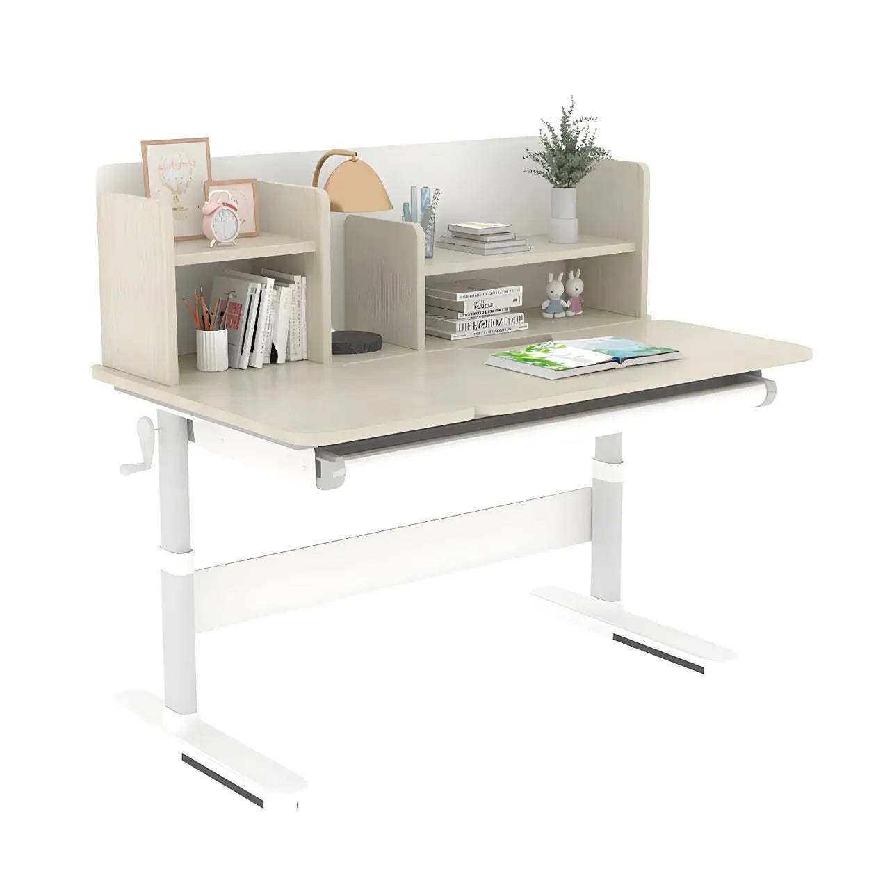 White Adjustable Drawer Hutch T-Shape Standing Desk