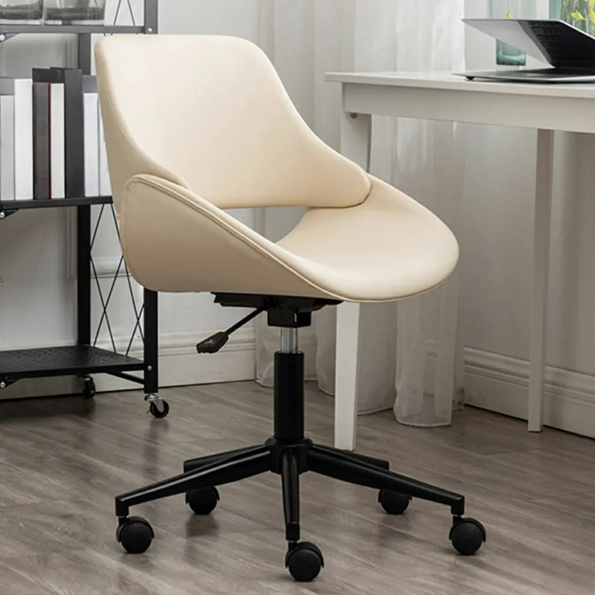 White Adjustable Ergonomic Armless Leather Office Chair — Black