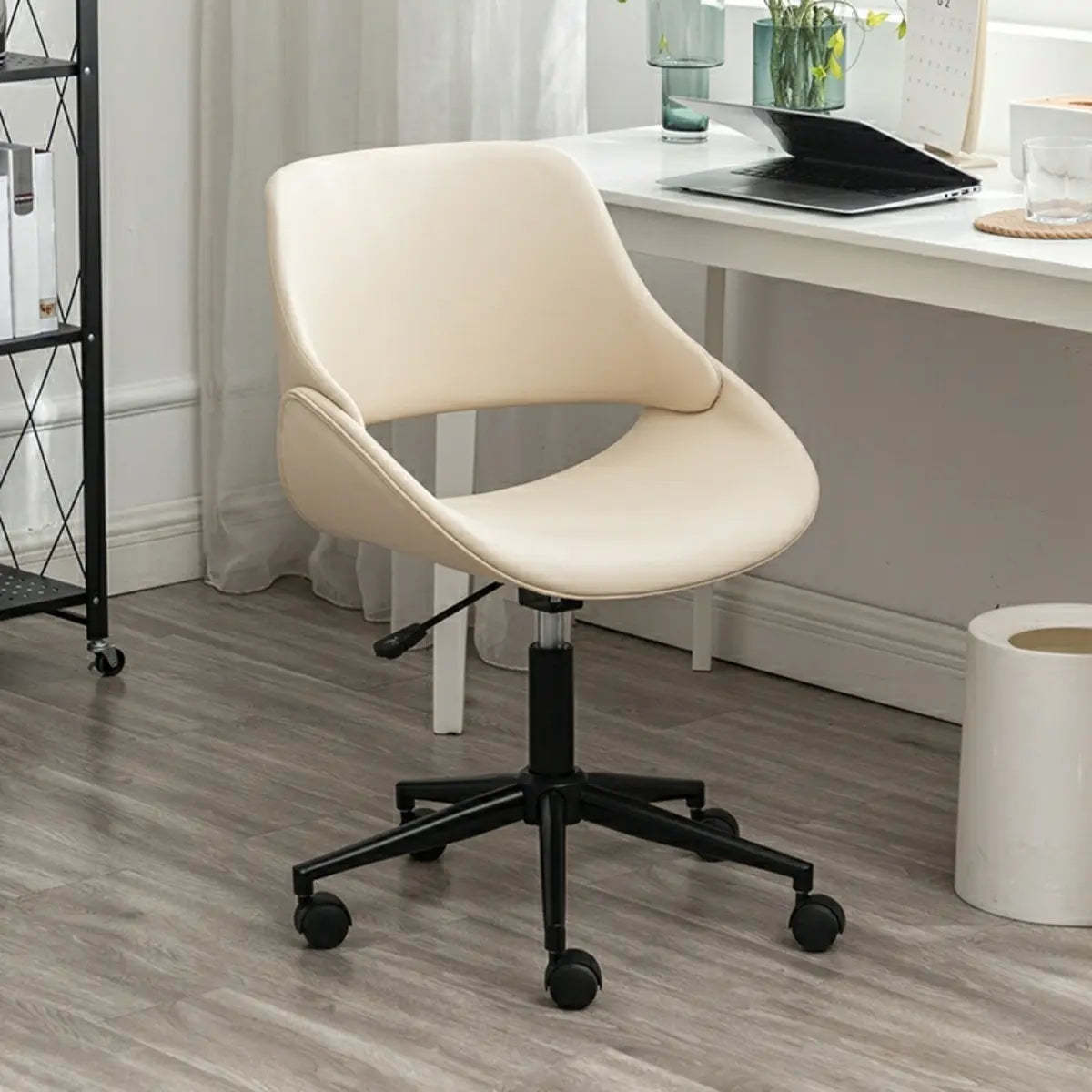 White Adjustable Ergonomic Armless Leather Office Chair — White