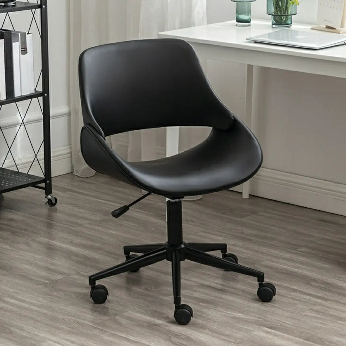 White Adjustable Ergonomic Armless Leather Office Chair