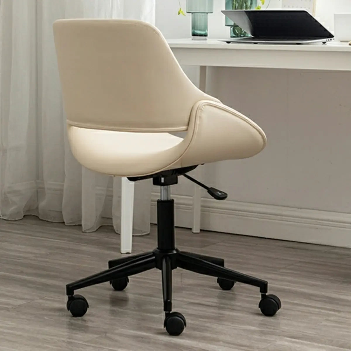 White Adjustable Ergonomic Armless Leather Office Chair