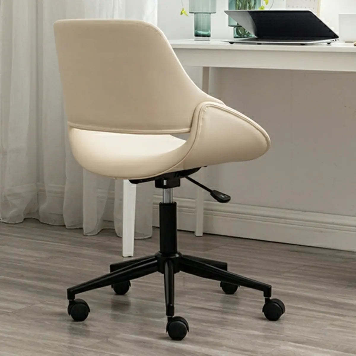 White Adjustable Ergonomic Armless Leather Office Chair