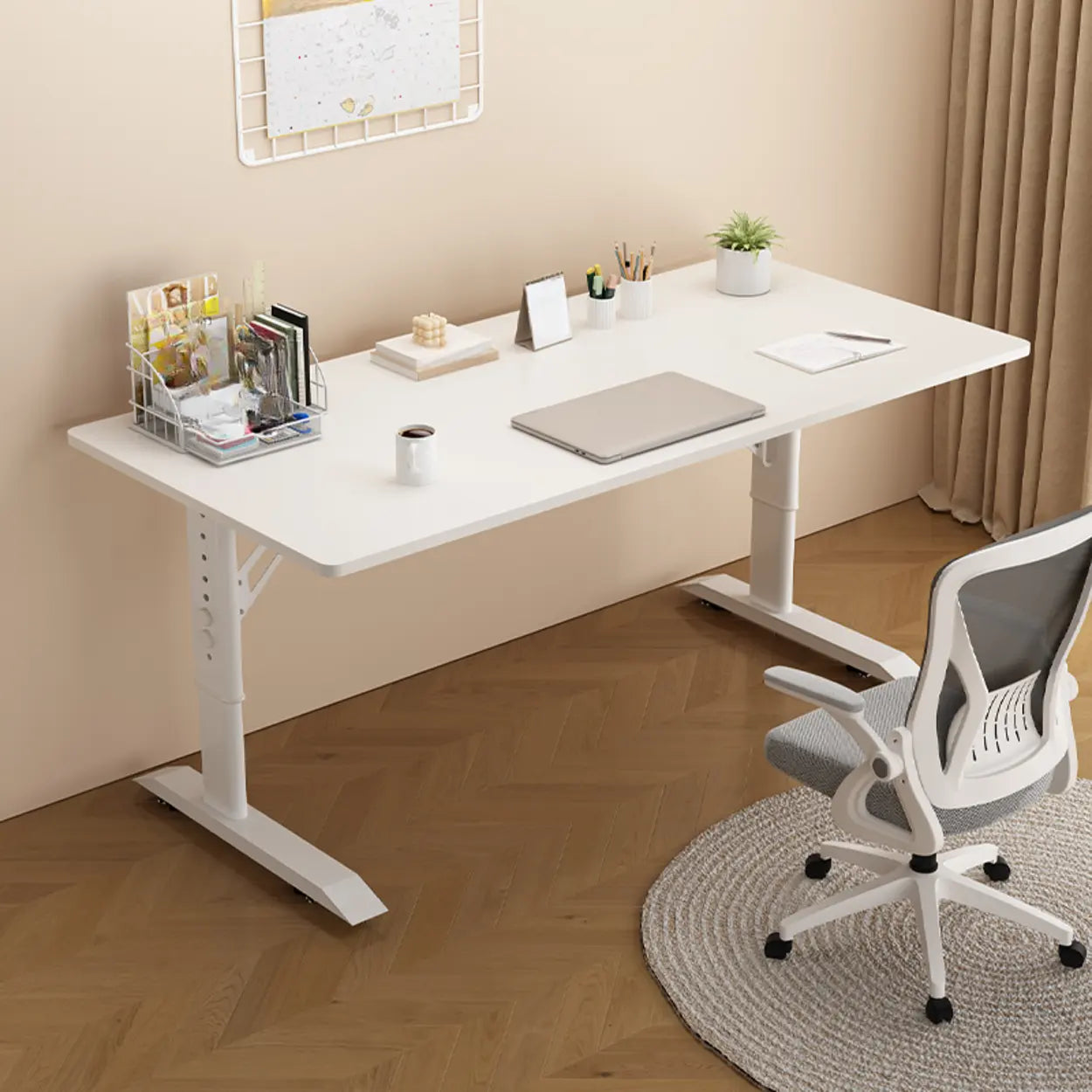 White Adjustable T-Shape Writing Desk — Table Only