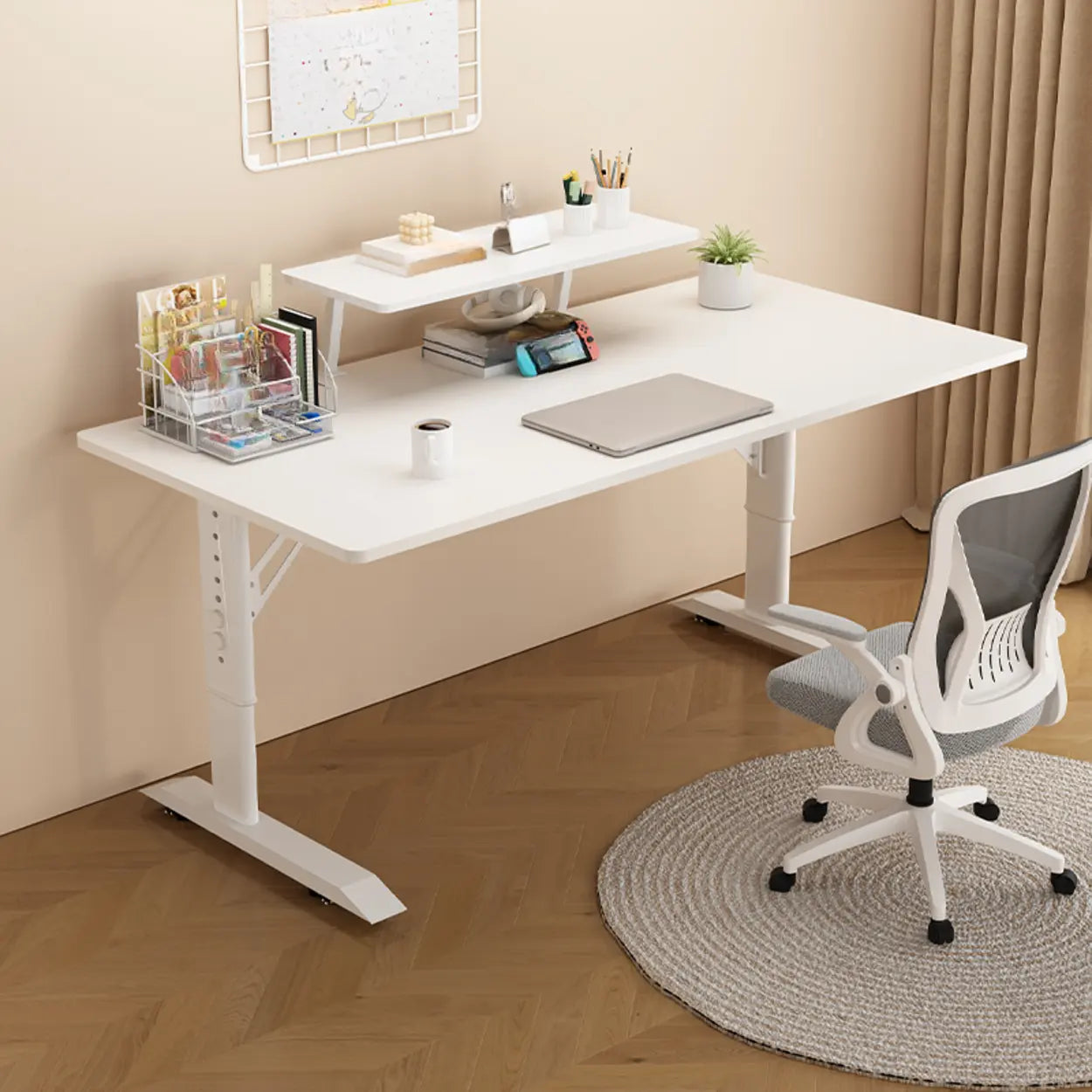 White Adjustable T-Shape Writing Desk — Table Only