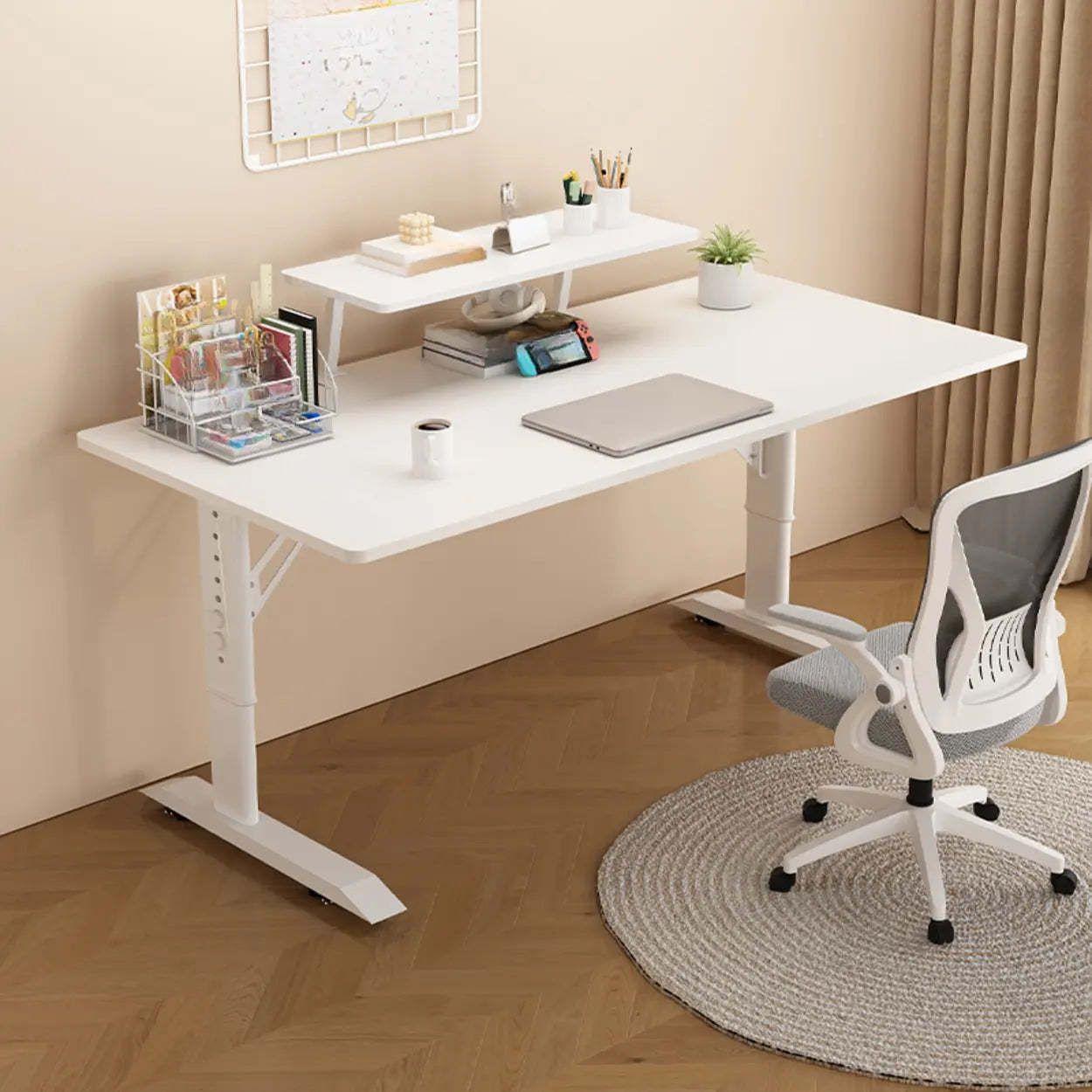 White Adjustable T-Shape Writing Desk — Table Only