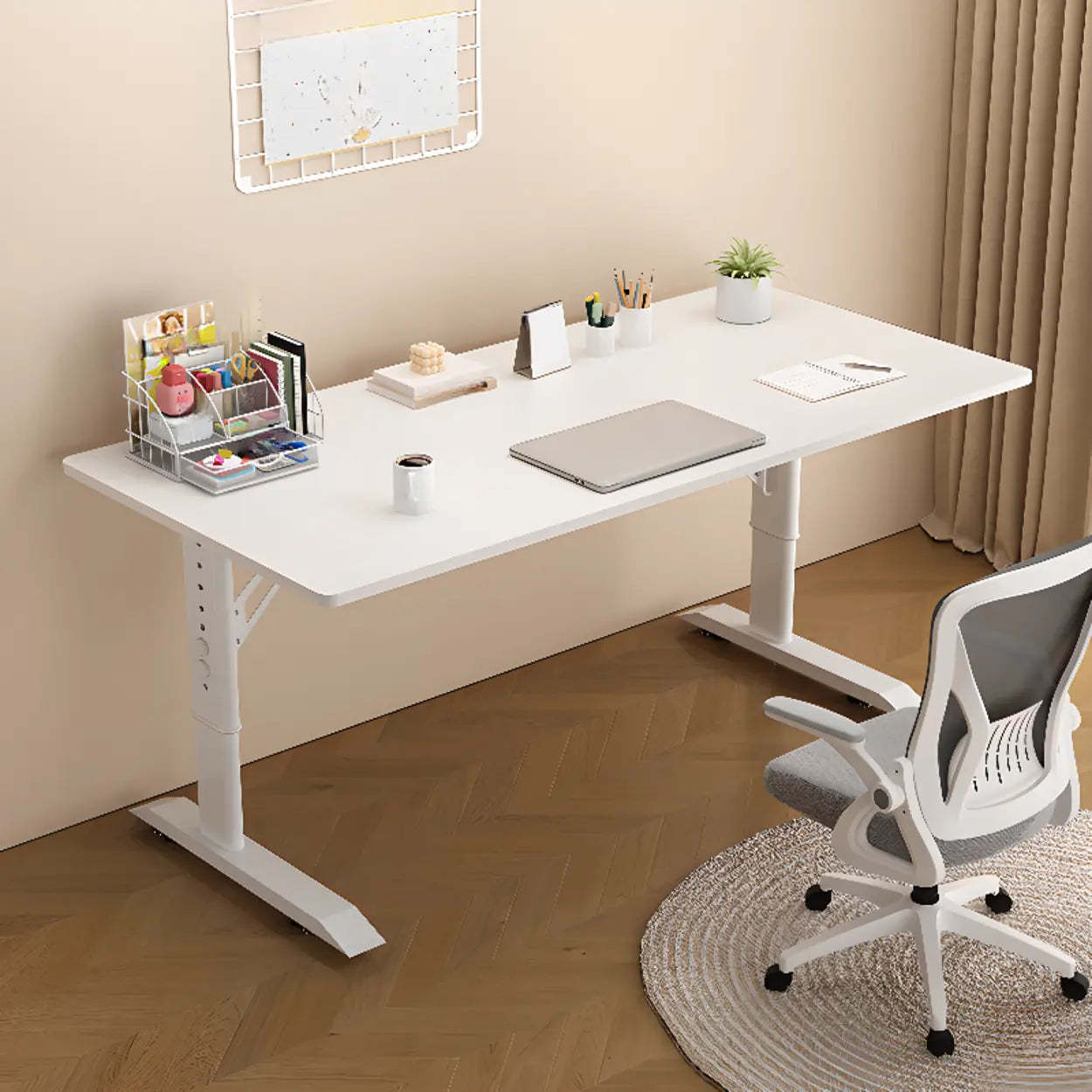 White Adjustable T-Shape Writing Desk — Table Only