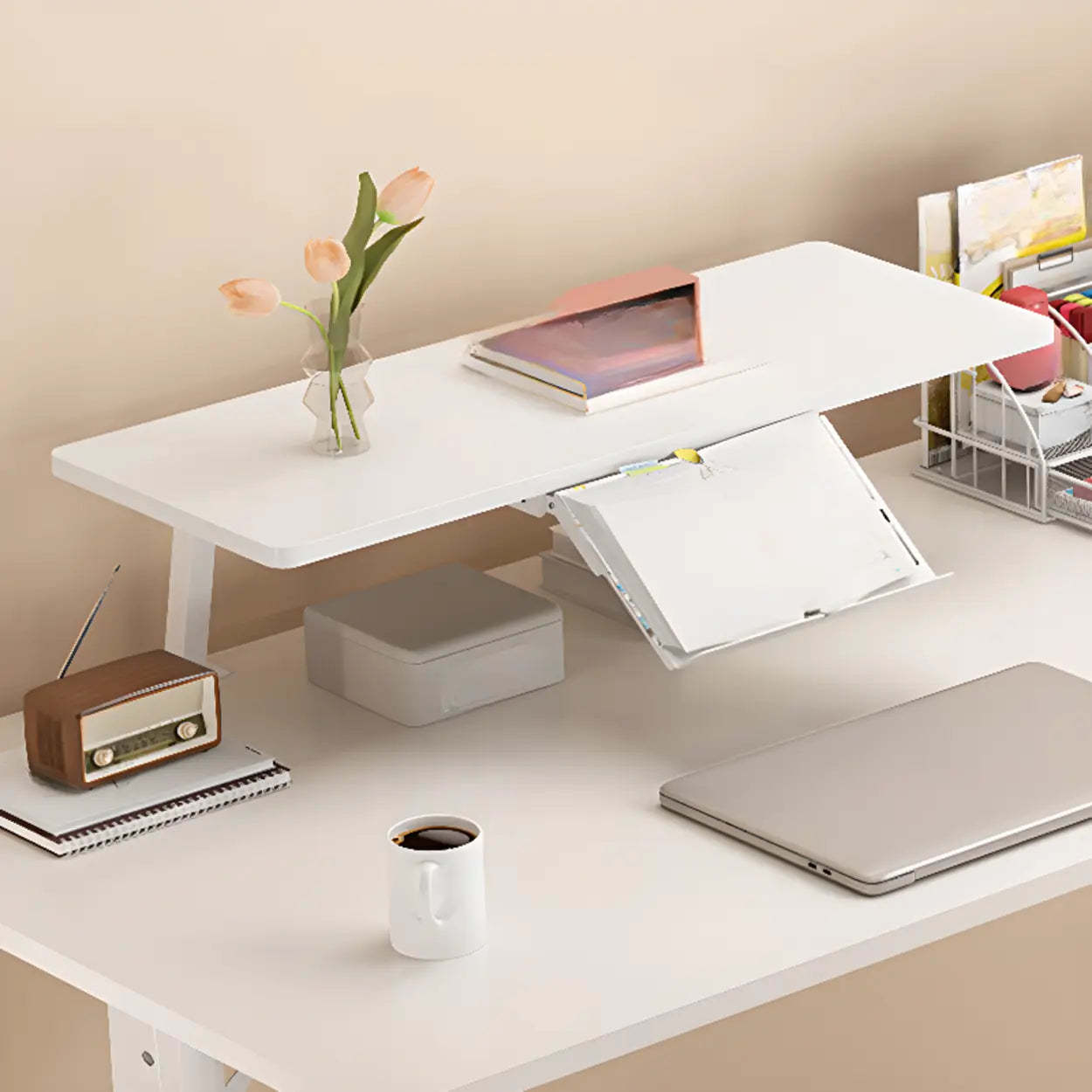 White Adjustable T-Shape Writing Desk — Table Only