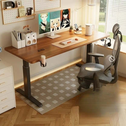 White Adjustable Wood T-Shape Standing Desk — Without Chairs / White