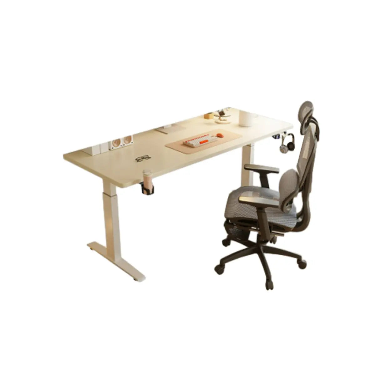 White Adjustable Wood T-Shape Standing Desk — Without Chairs / Walnut