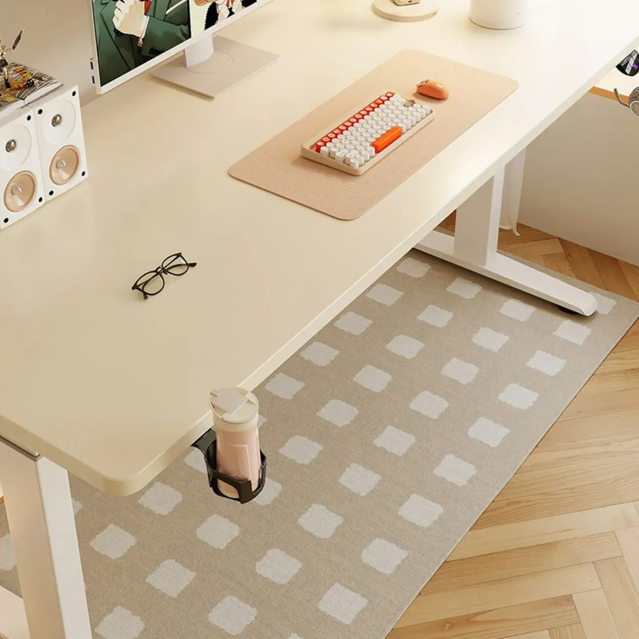 White Adjustable Wood T-Shape Standing Desk — Without Chairs / White