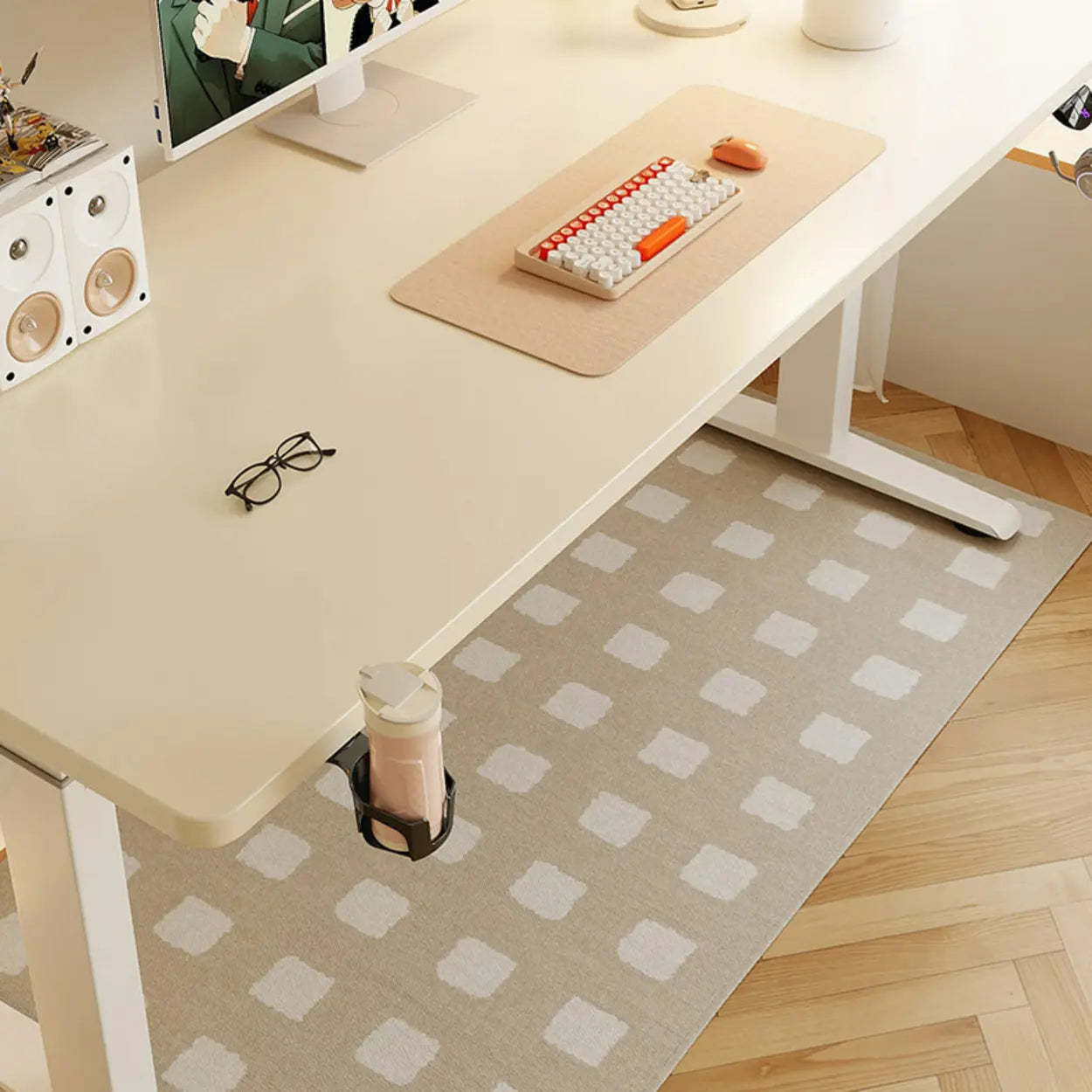 White Adjustable Wood T-Shape Standing Desk — Without Chairs / White