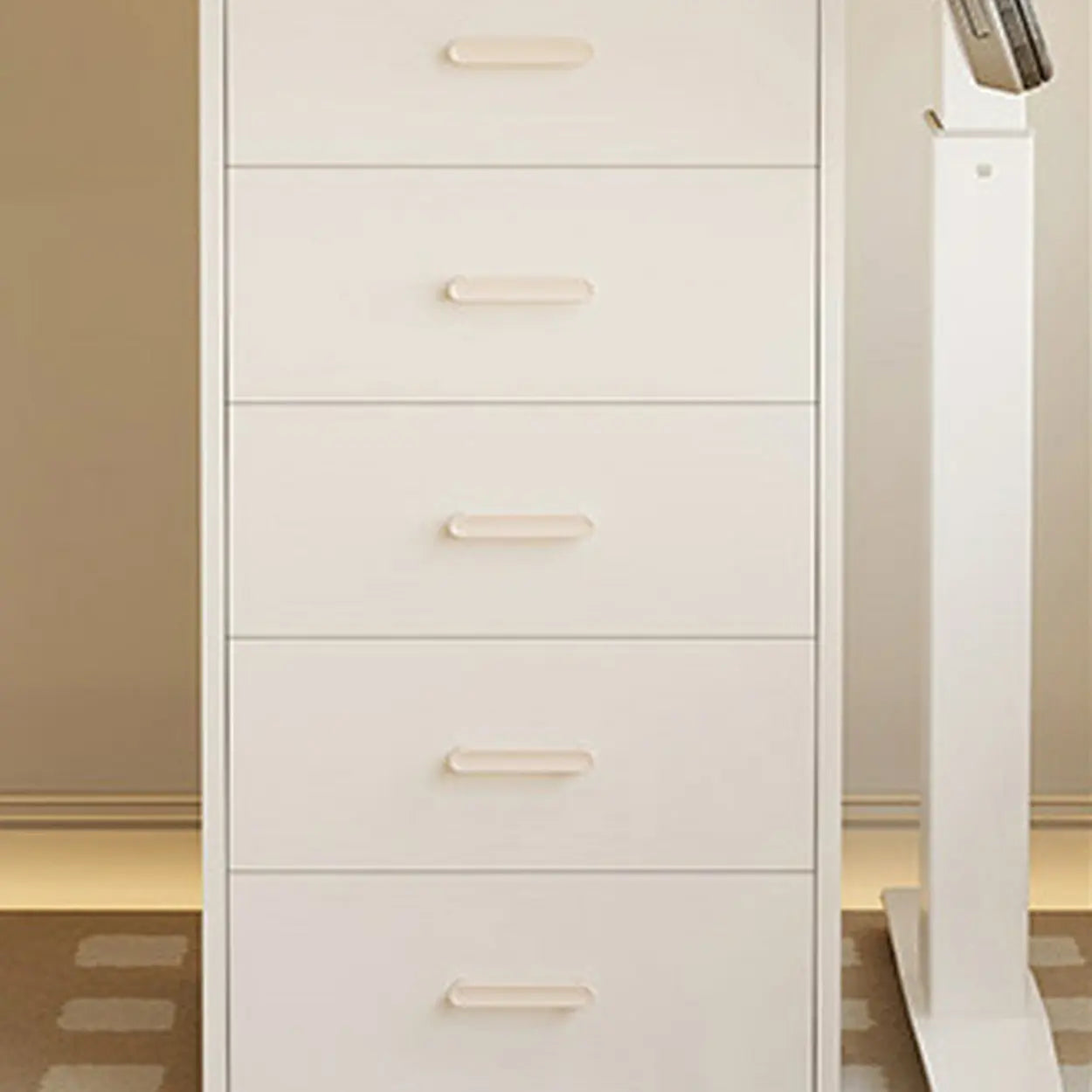 White Adjustable Wood T-Shape Standing Desk — Without Chairs / Natural Finish