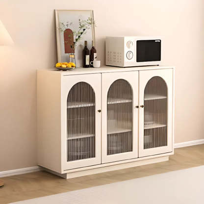 White Arched Clear Glass Door Buffet with Shelves