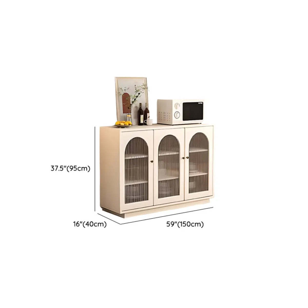 White Arched Clear Glass Door Buffet with Shelves