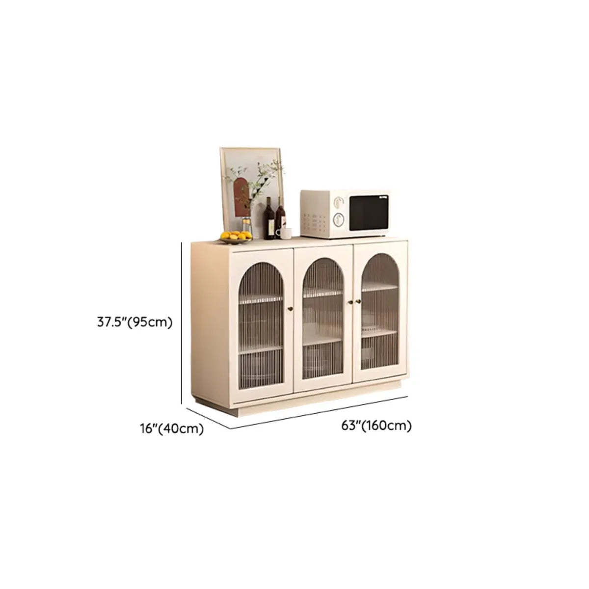 White Arched Clear Glass Door Buffet with Shelves