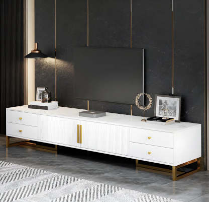 White Artificial Wood Enclosed Drawer TV Stand — Black and White