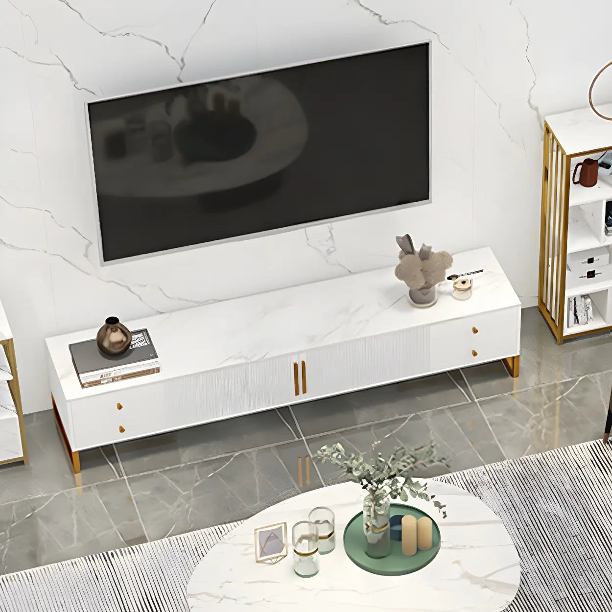 White Artificial Wood Enclosed Drawer TV Stand