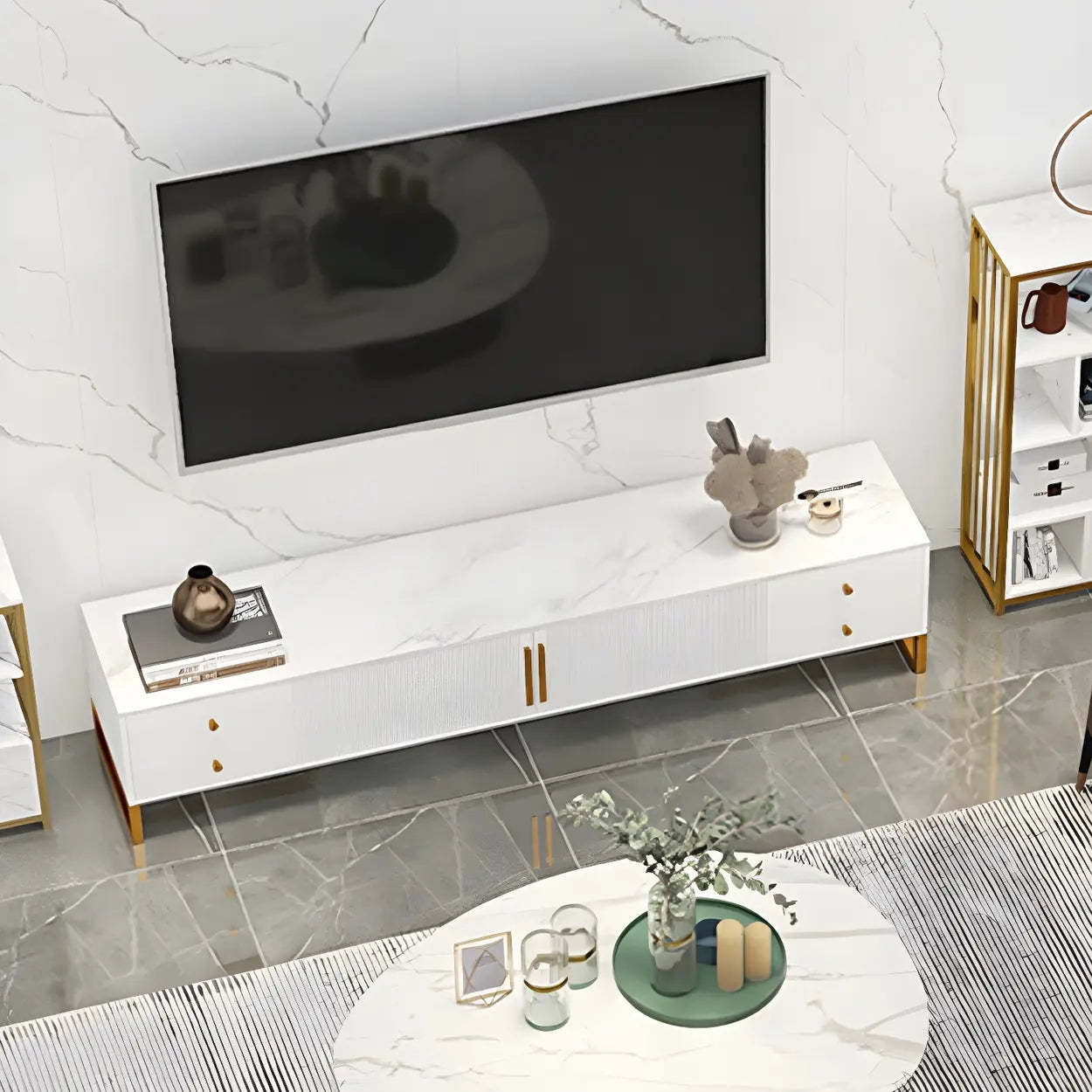 White Artificial Wood Enclosed Drawer TV Stand