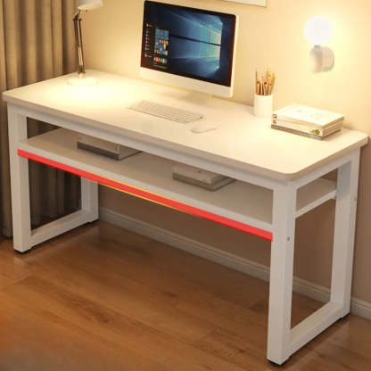 White Artificial Wood Sled Writing Desk with Shelf — Without Chairs