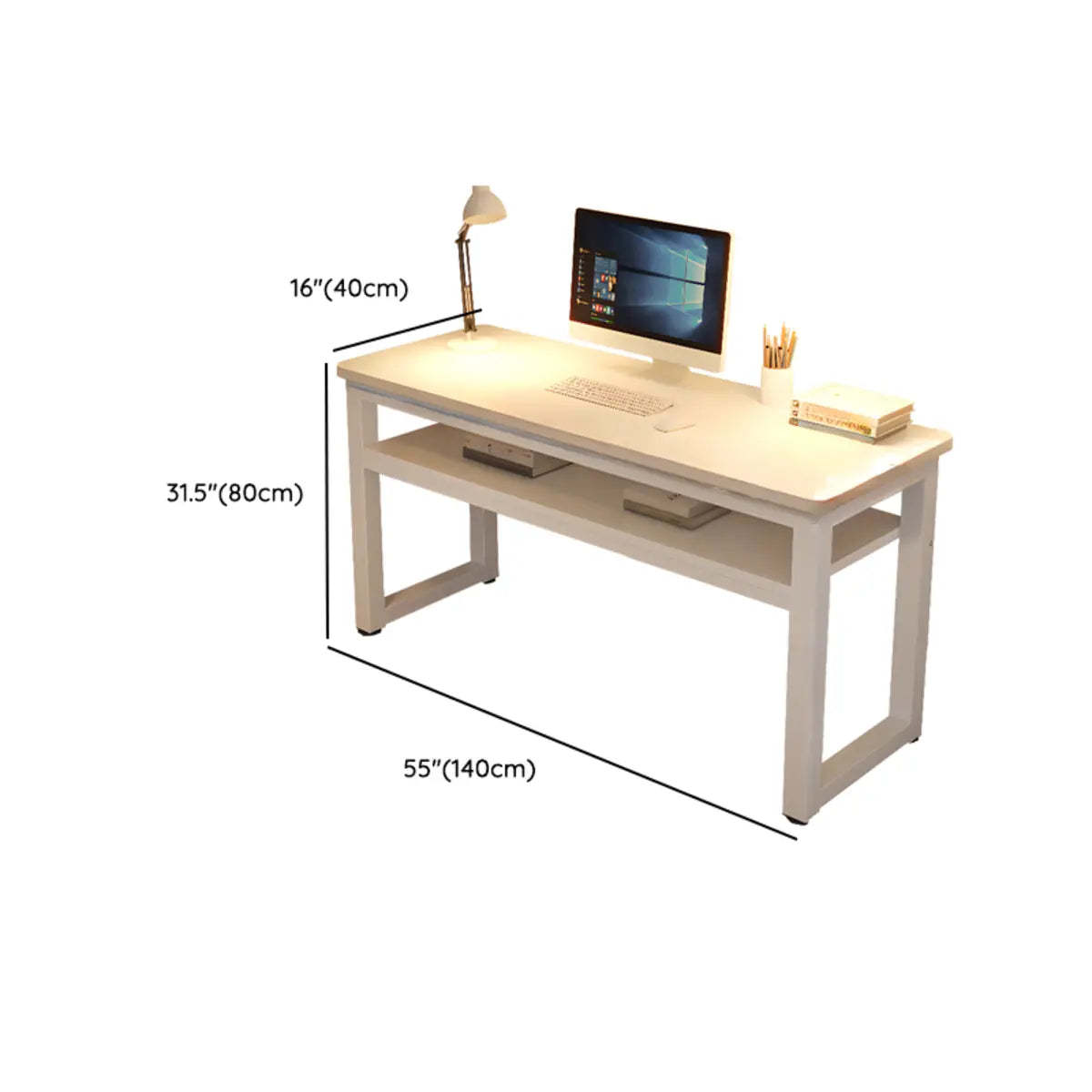 White Artificial Wood Sled Writing Desk with Shelf — Without Chairs