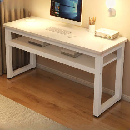 White Artificial Wood Sled Writing Desk with Shelf — Without Chairs