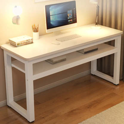 White Artificial Wood Sled Writing Desk with Shelf — Without Chairs