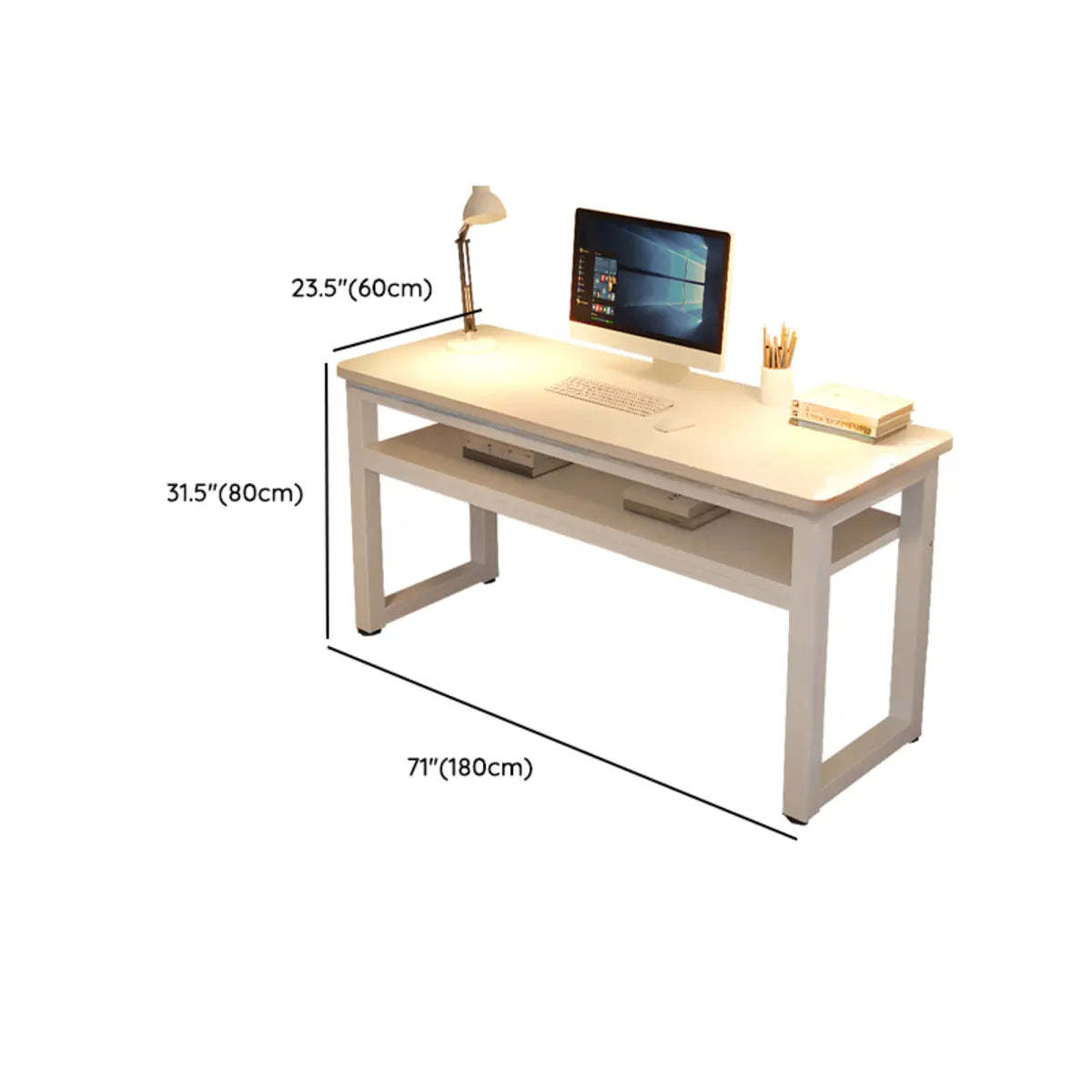 White Artificial Wood Sled Writing Desk with Shelf — Without Chairs