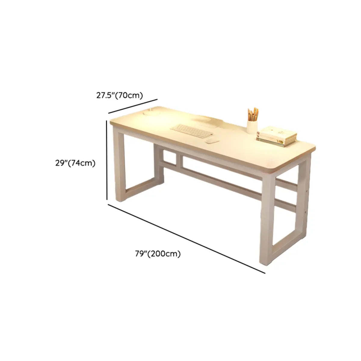 White Artificial Wood Sled Writing Desk with Shelf
