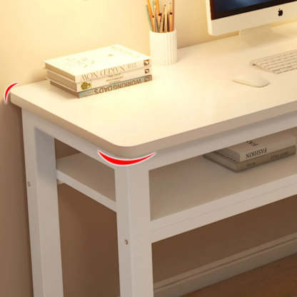 White Artificial Wood Sled Writing Desk with Shelf — Without Chairs