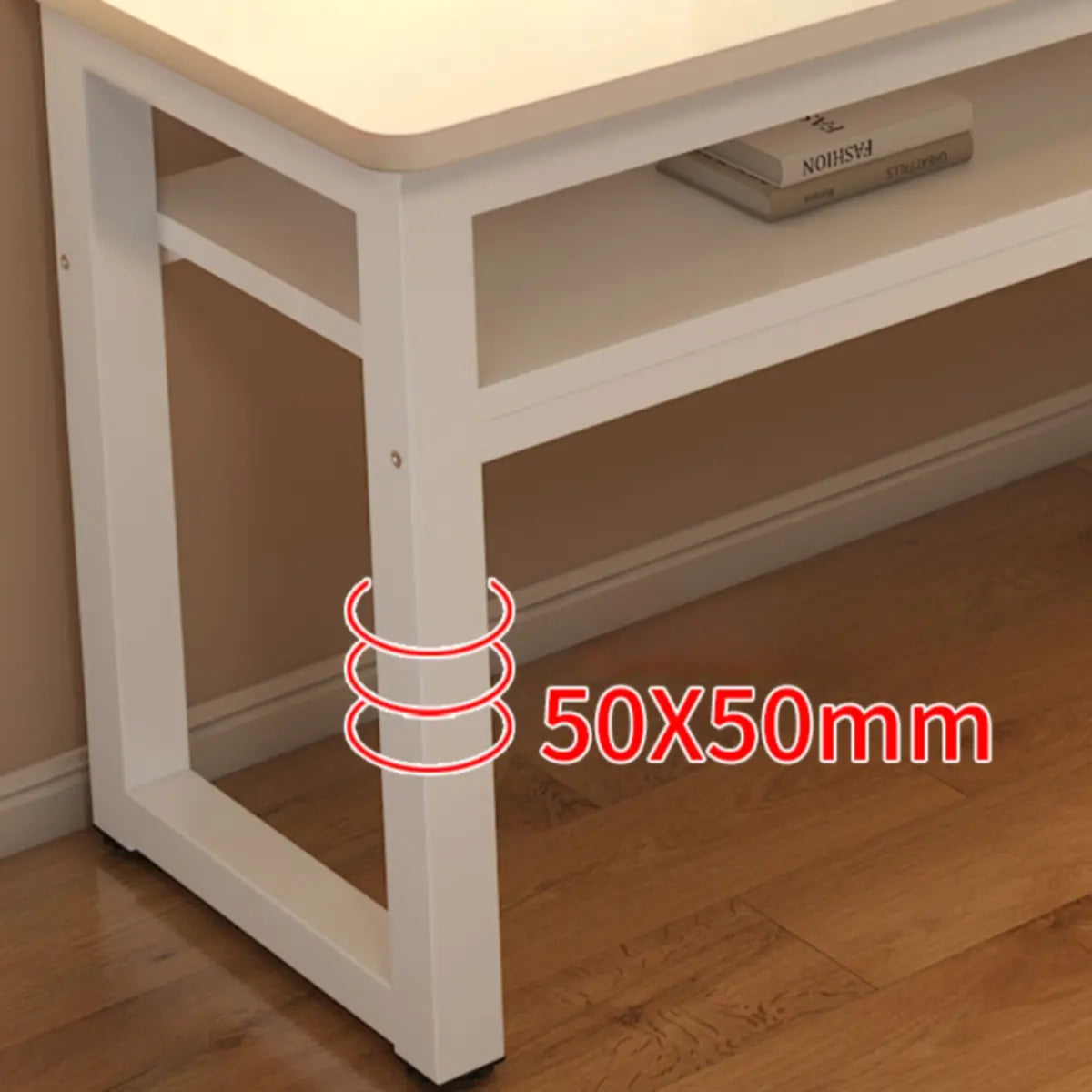 White Artificial Wood Sled Writing Desk with Shelf — Without Chairs