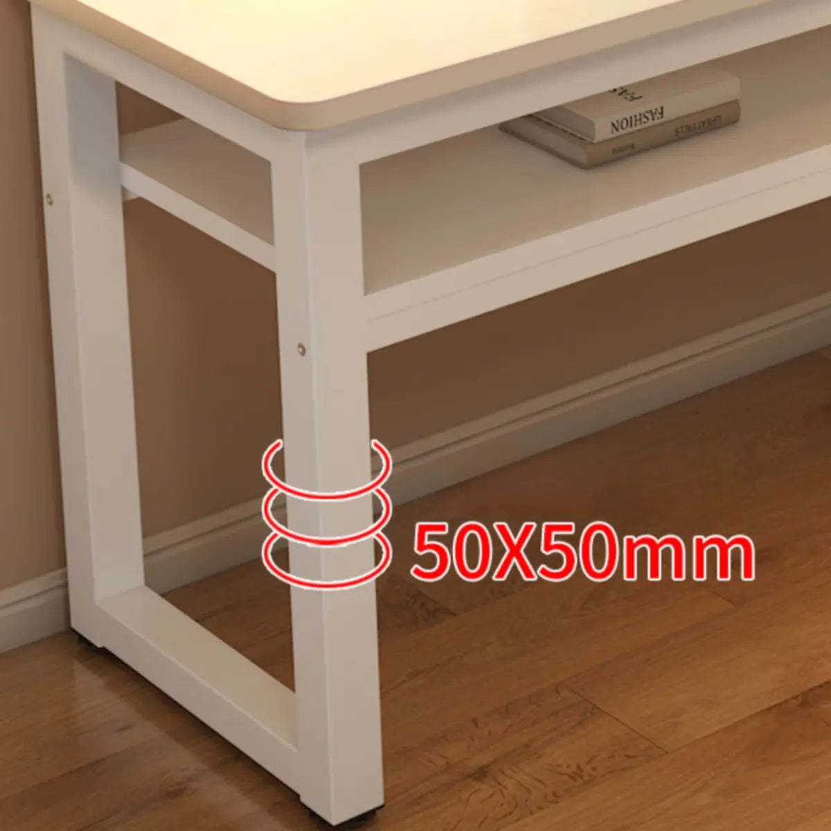 White Artificial Wood Sled Writing Desk with Shelf — Without Chairs