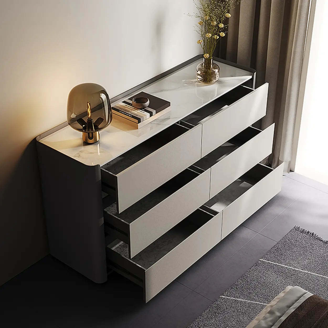 White-Beige Wood 6-Drawer Double Dresser — White/ Beige