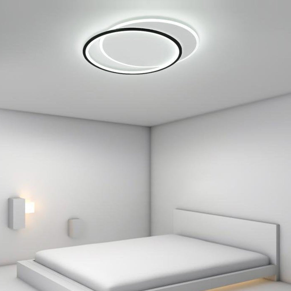 Lighom modern overlapped round black flush mount lighting — 16" L x 13" W / Warm White (3000K)