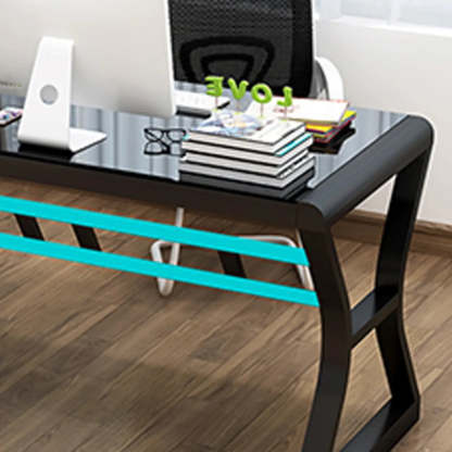White-Black Glass-Top Sledge Computer Desk — White-Black / Without Chairs