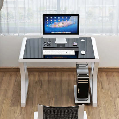White-Black Glass-Top Sledge Computer Desk — White-White / Without Chairs