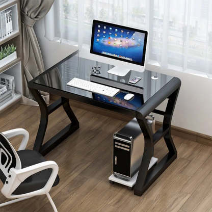 White-Black Glass-Top Sledge Computer Desk