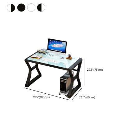 White-Black Glass-Top Sledge Computer Desk