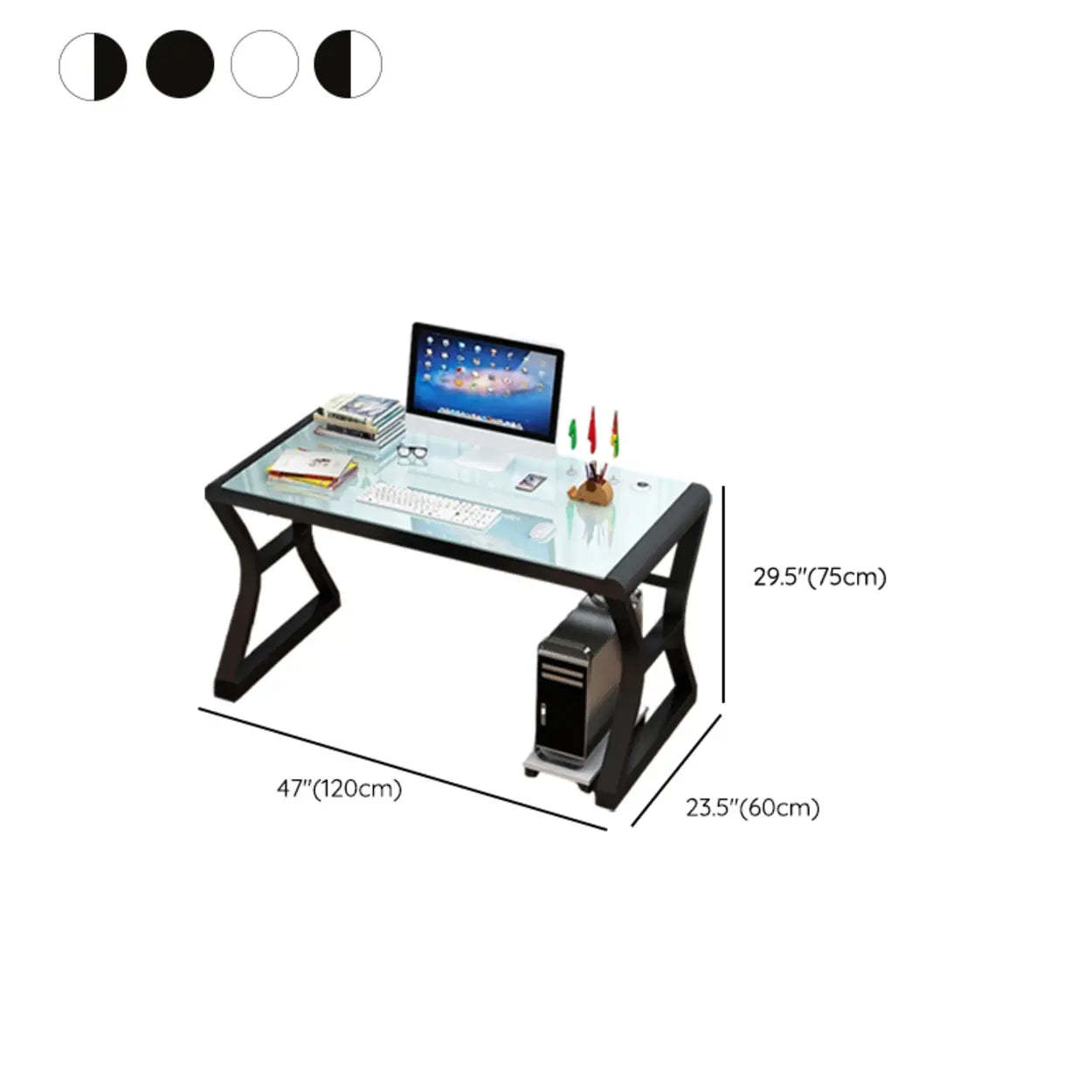White-Black Glass-Top Sledge Computer Desk