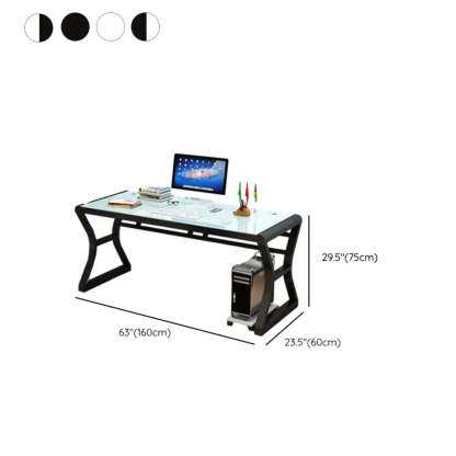 White-Black Glass-Top Sledge Computer Desk