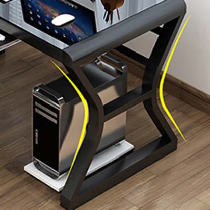 White-Black Glass-Top Sledge Computer Desk — Black-Black / Without Chairs