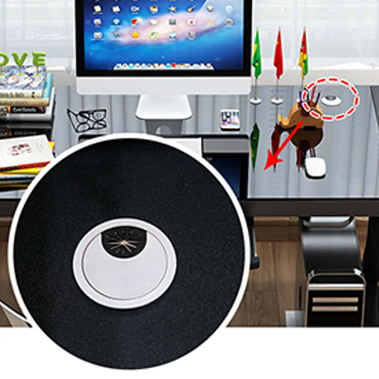 White-Black Glass-Top Sledge Computer Desk — Black-White / Without Chairs