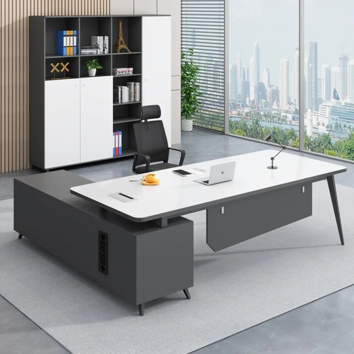 White-Black Wood L-Shape Computer Desk