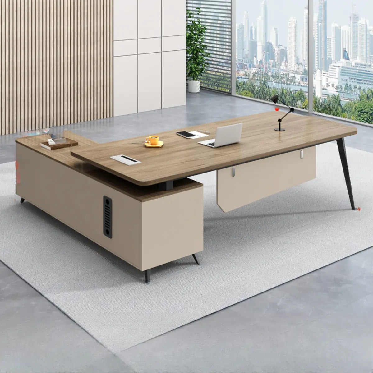 White-Black Wood L-Shape Computer Desk — White-Black / Without Chairs