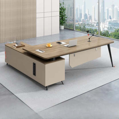 White-Black Wood L-Shape Computer Desk — White-Black / Without Chairs