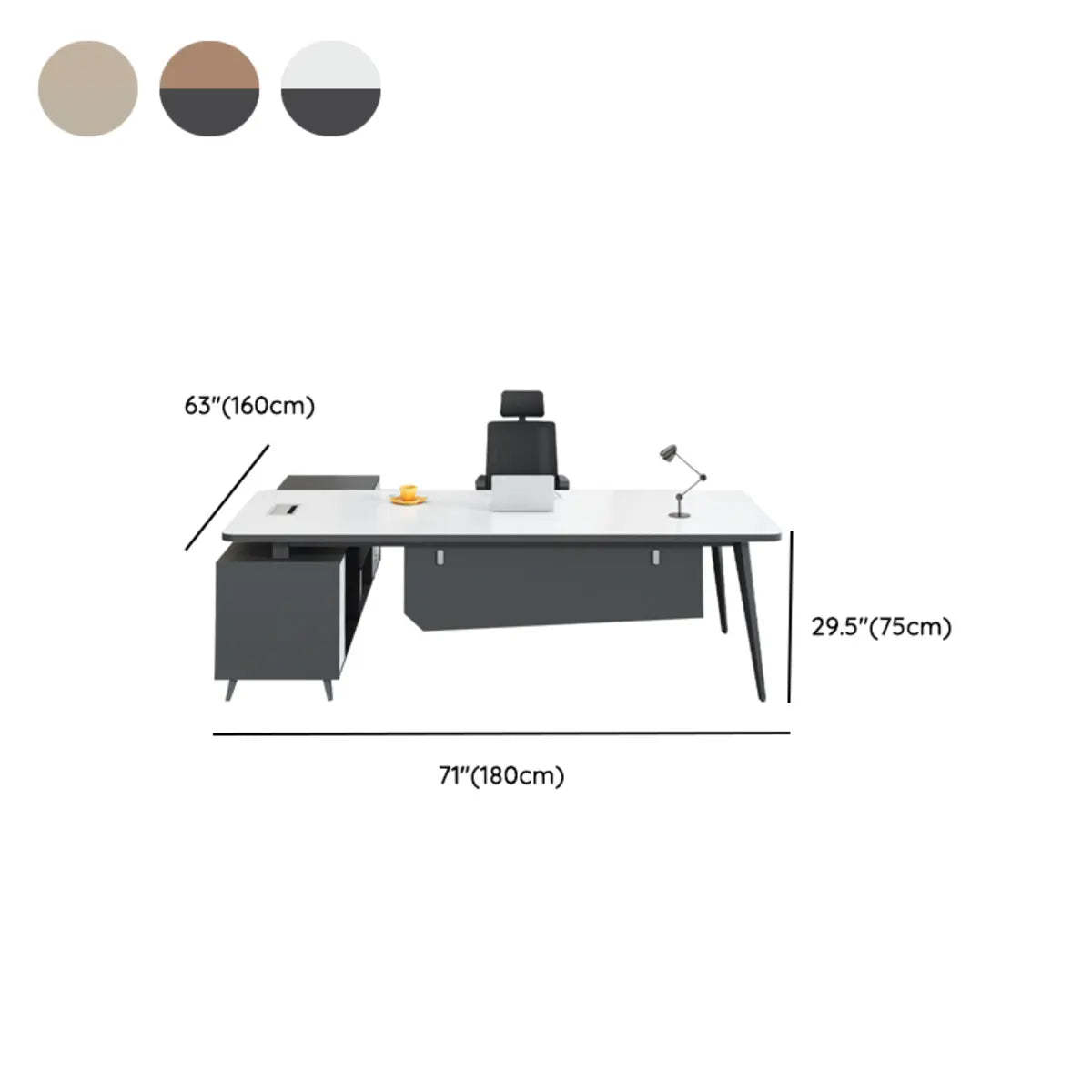 White-Black Wood L-Shape Computer Desk — Brown/ Black / Without Chairs